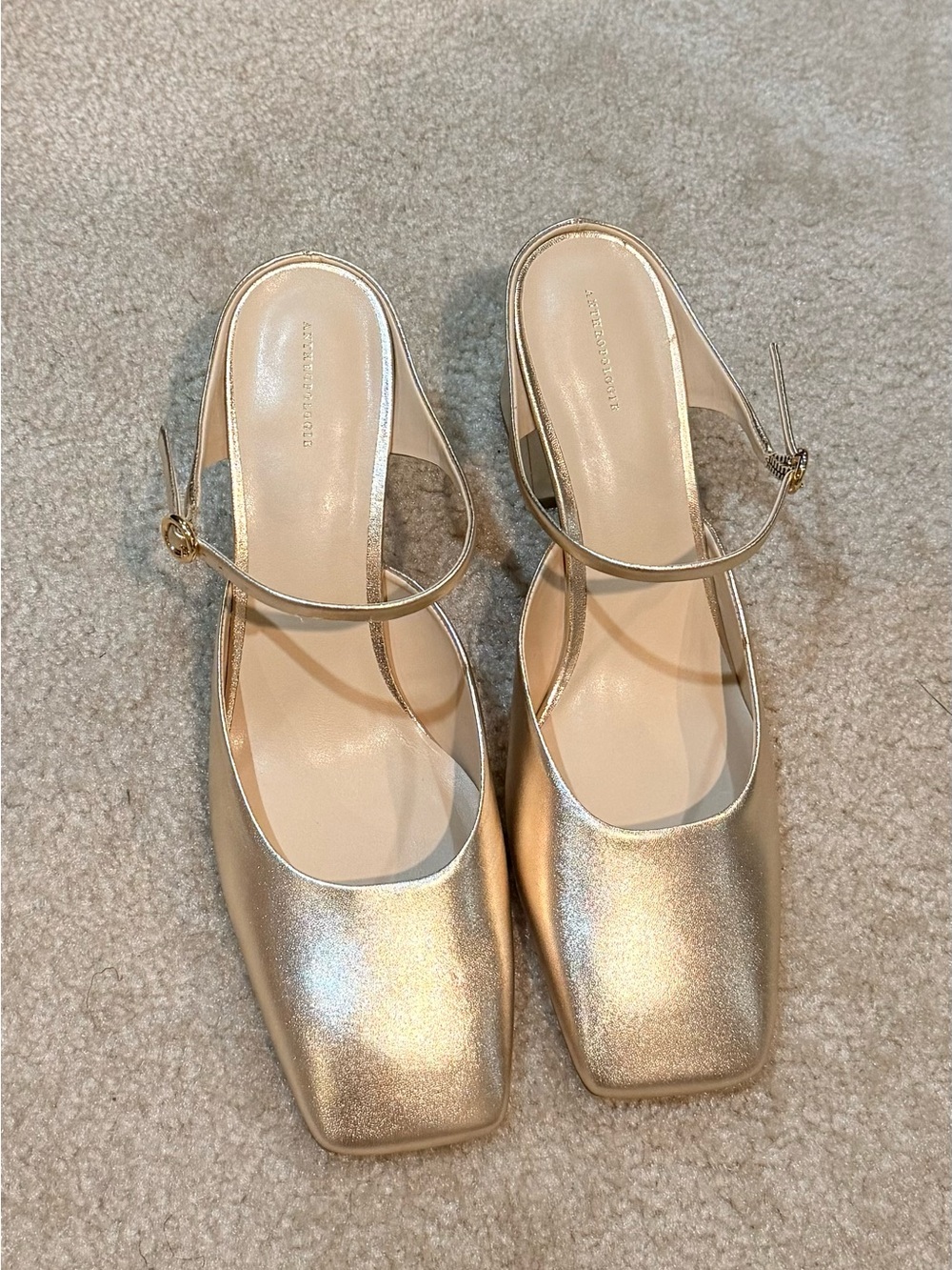 Anthropologie Metallic Gold Mary Jane Slingback Mules